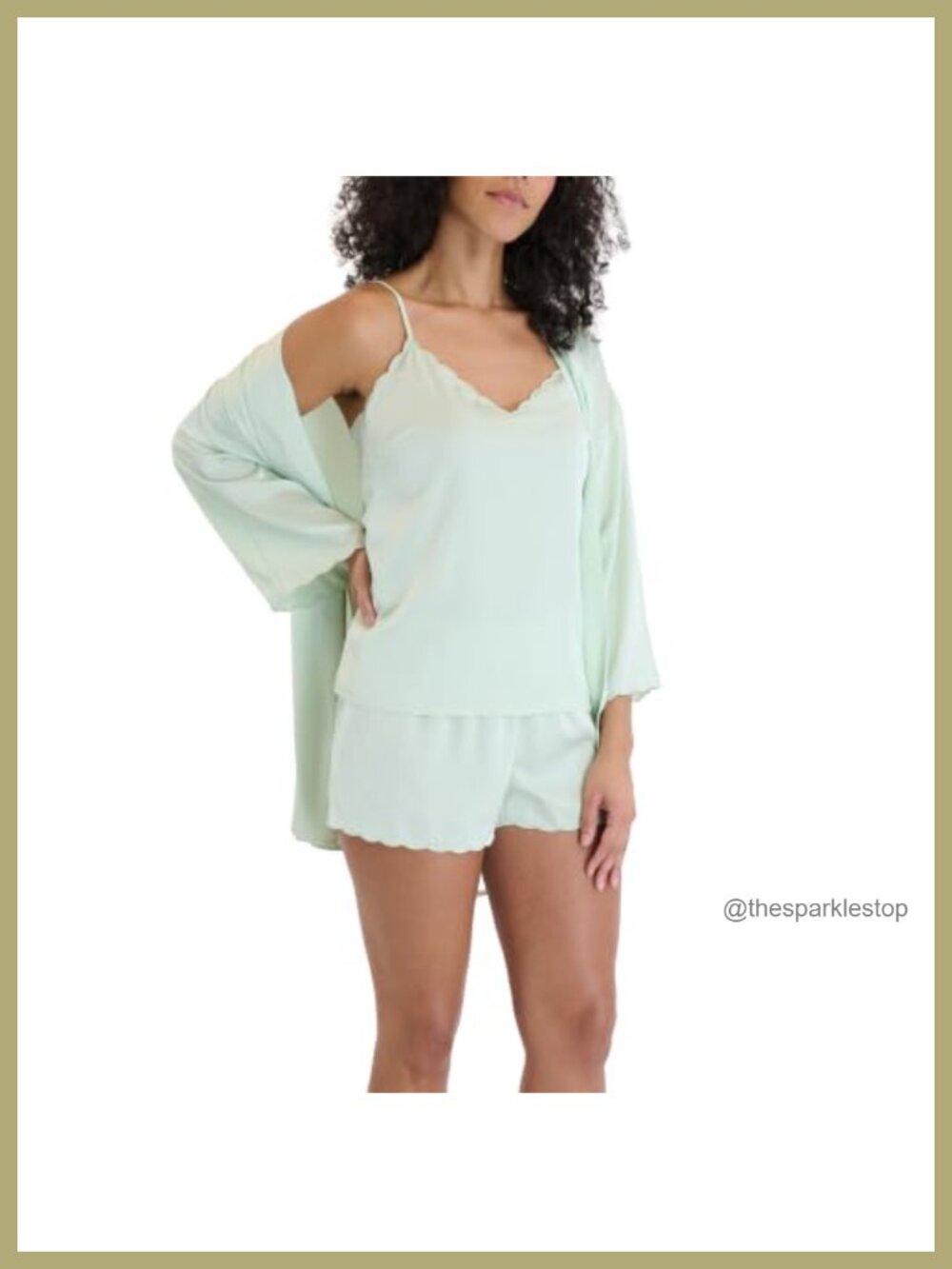 Satin 3-Piece Pajama Set Cami Shorts Robe Sleep Lounge